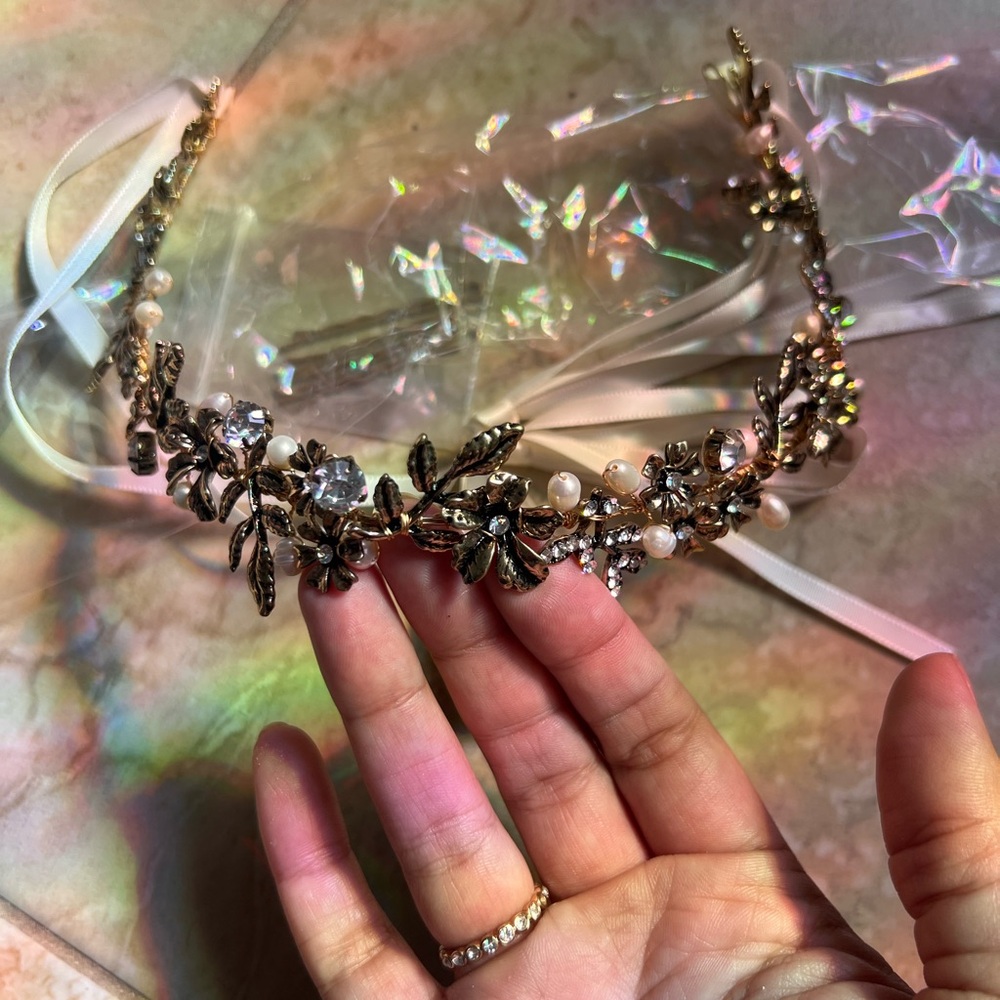 Vintage-Inspired Gold Floral Headband bridal
